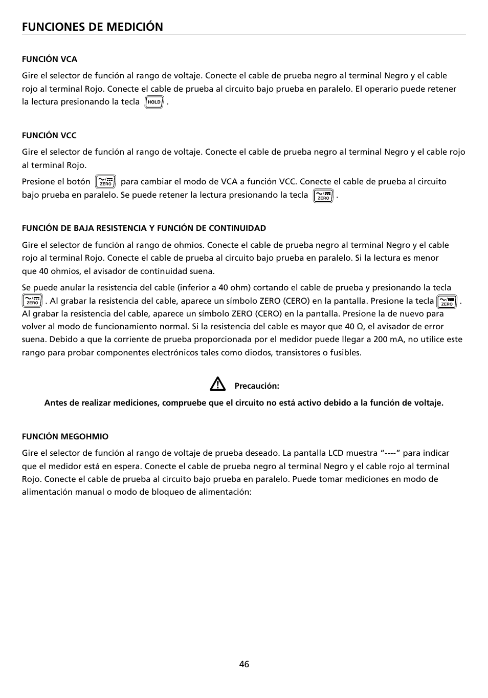 Funciones de medición | Amprobe AMB-45 Digital-Megohmmeter User Manual | Page 50 / 62