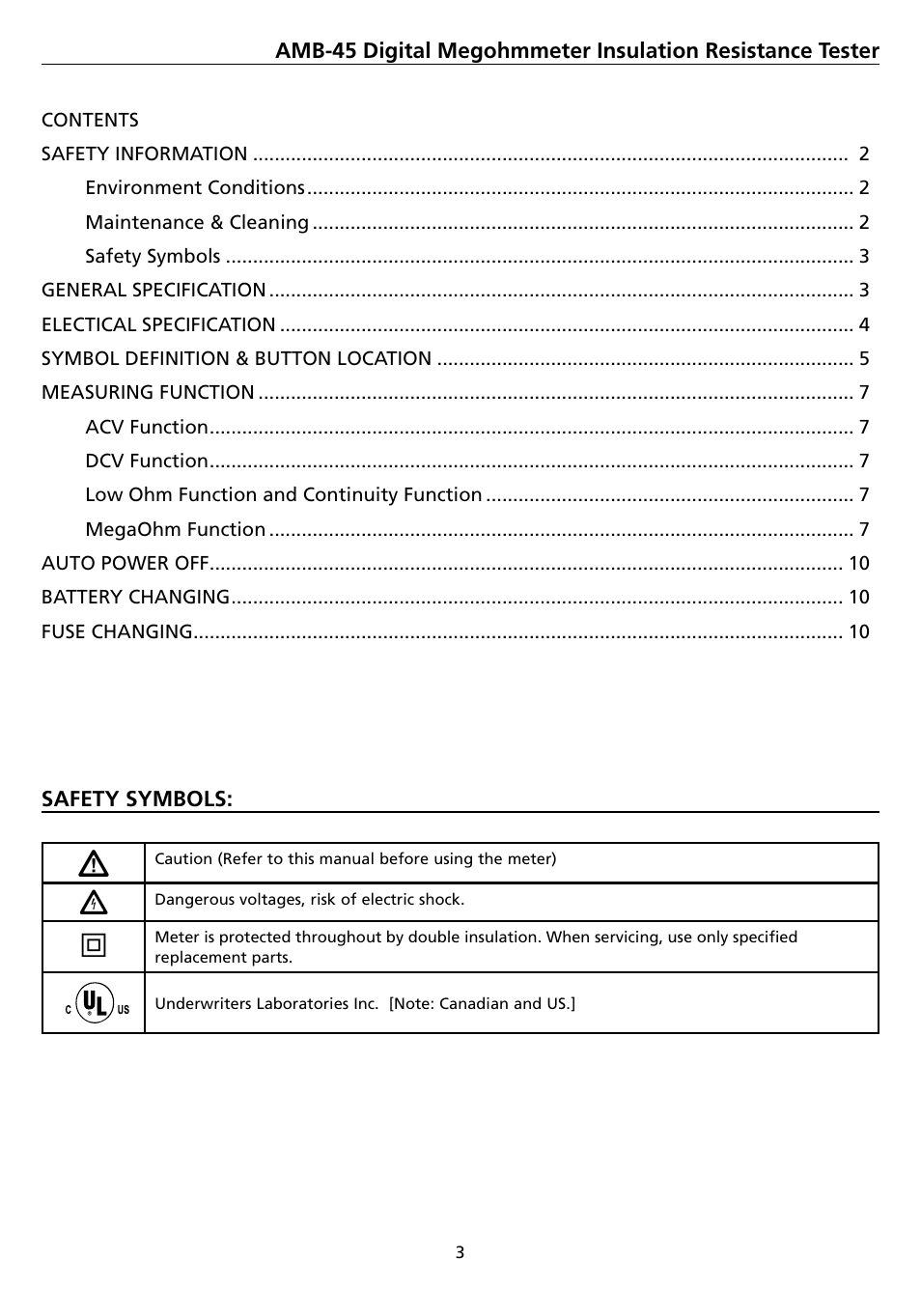 Amprobe AMB-45 Digital-Megohmmeter User Manual | Page 7 / 62