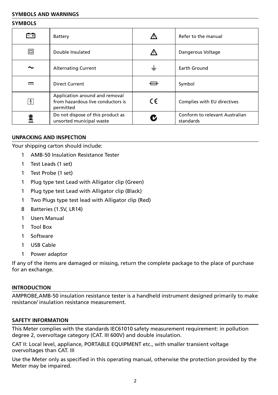 Amprobe AMB-50 Insulation-Resistance-Tester User Manual | Page 8 / 20