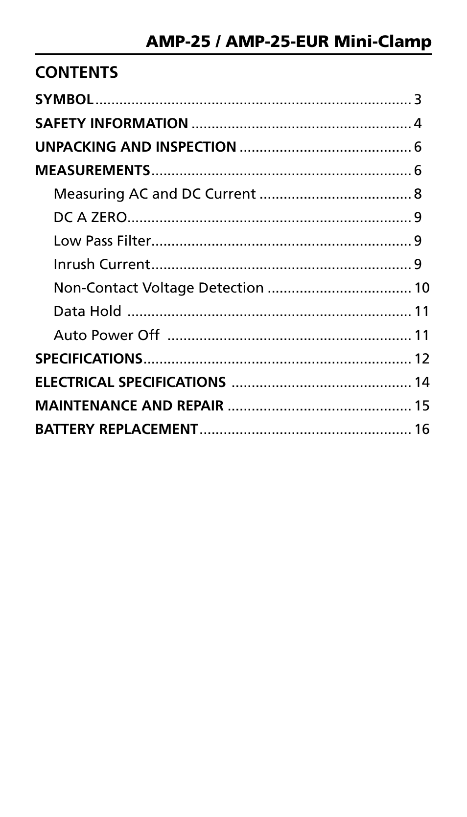 Amprobe AMP-25 User Manual | Page 5 / 62