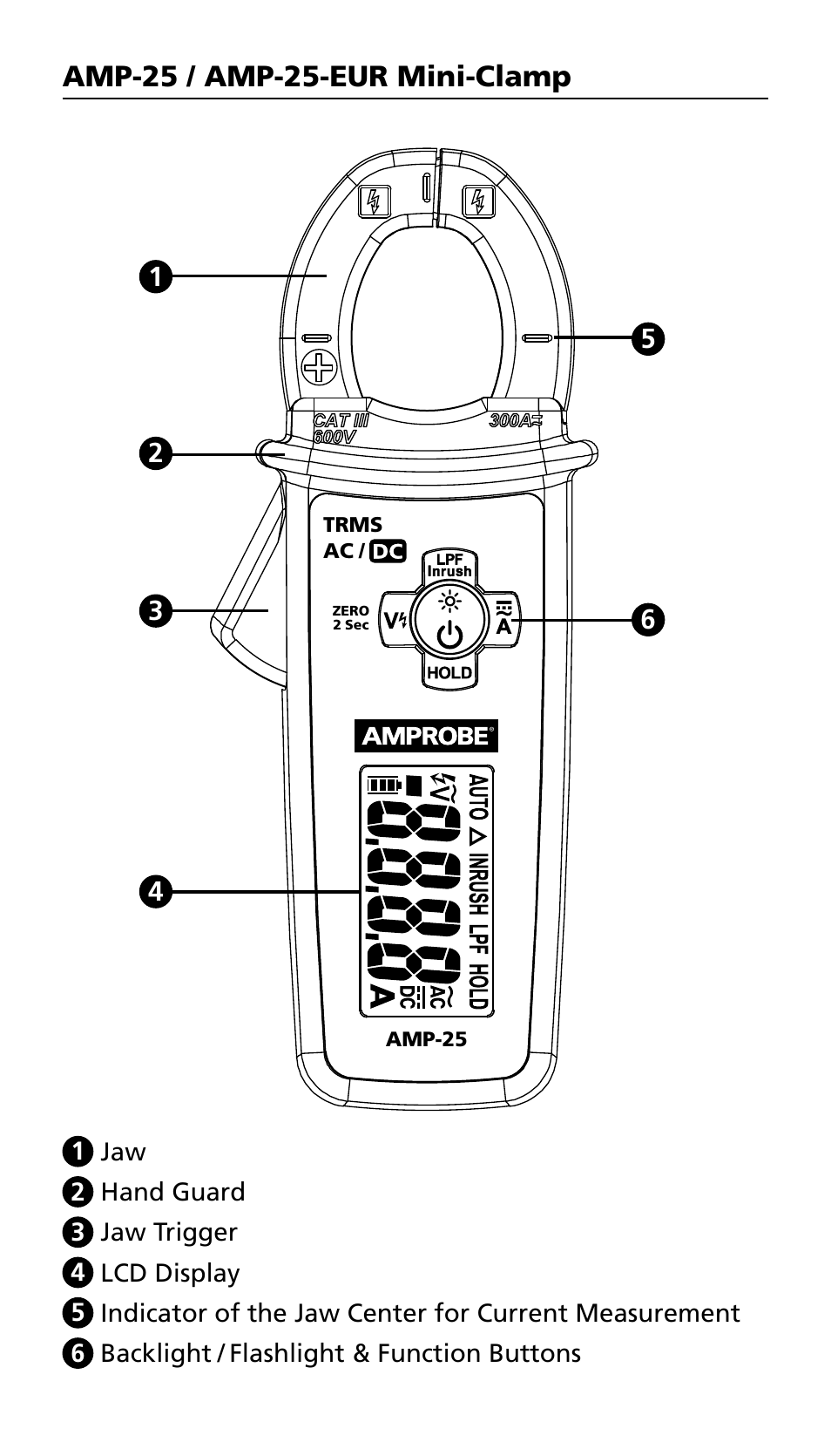 Amp-25 / amp-25-eur mini-clamp | Amprobe AMP-25 User Manual | Page 6 / 62