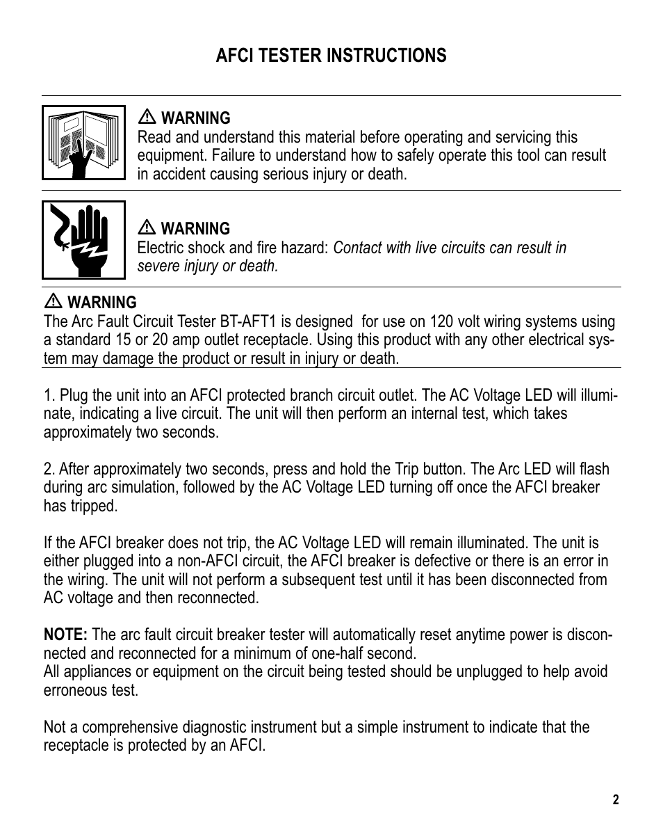 Amprobe BT-AFT1 Arc-Fault-Breaker-Tester User Manual | Page 3 / 8