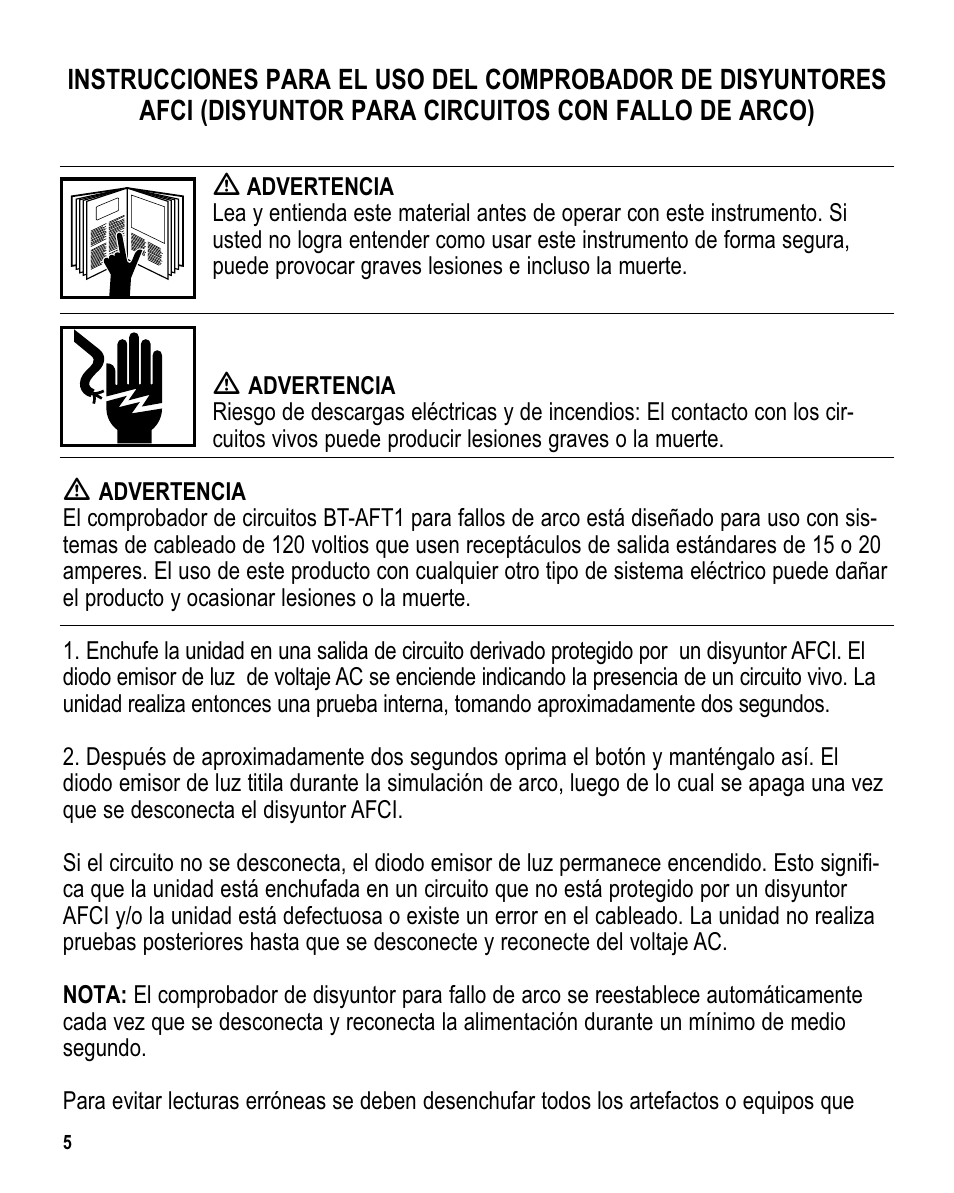 Amprobe BT-AFT1 Arc-Fault-Breaker-Tester User Manual | Page 6 / 8