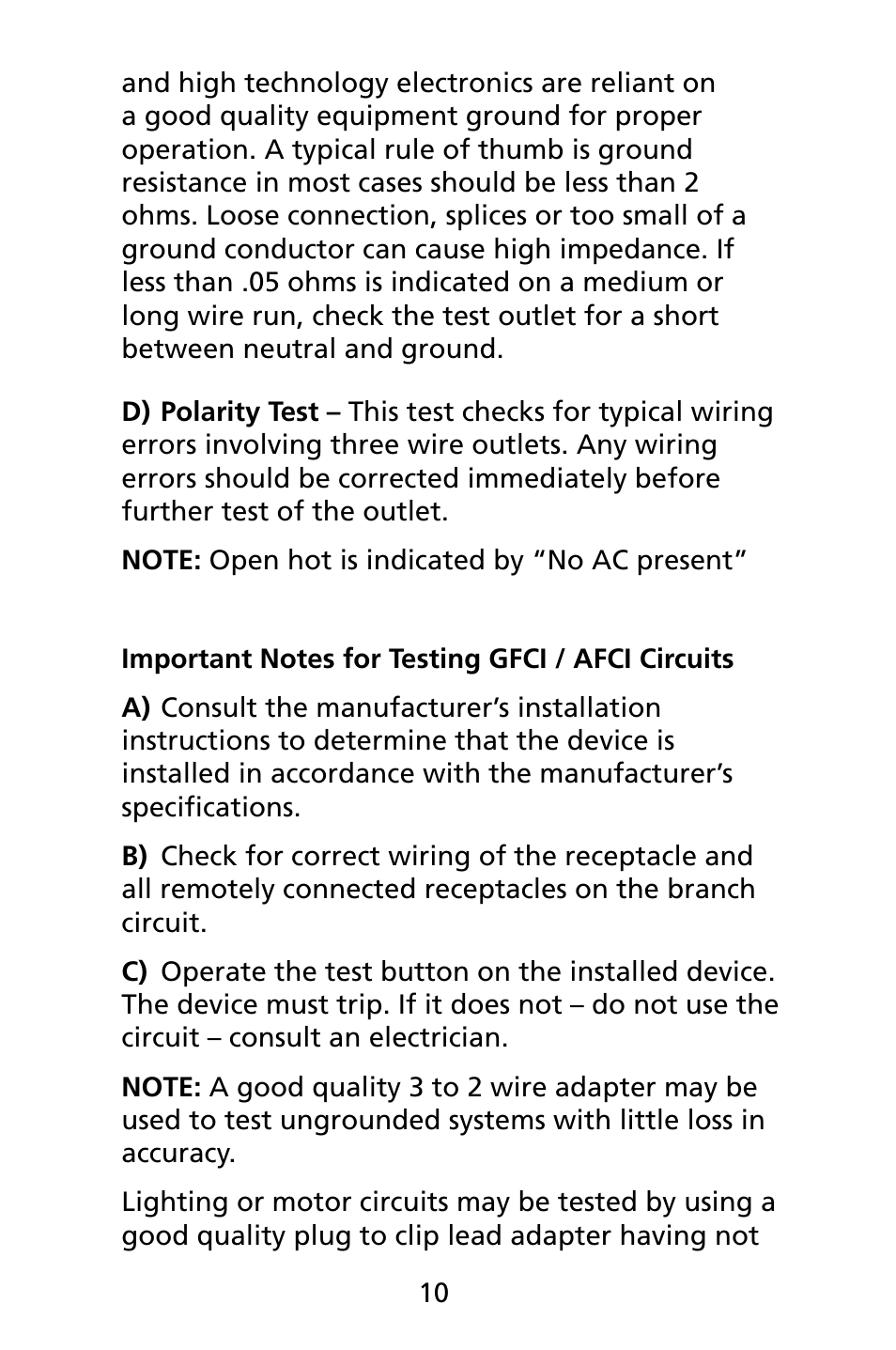 Amprobe INSP-3 Wiring-Inspection-Tester User Manual | Page 16 / 22