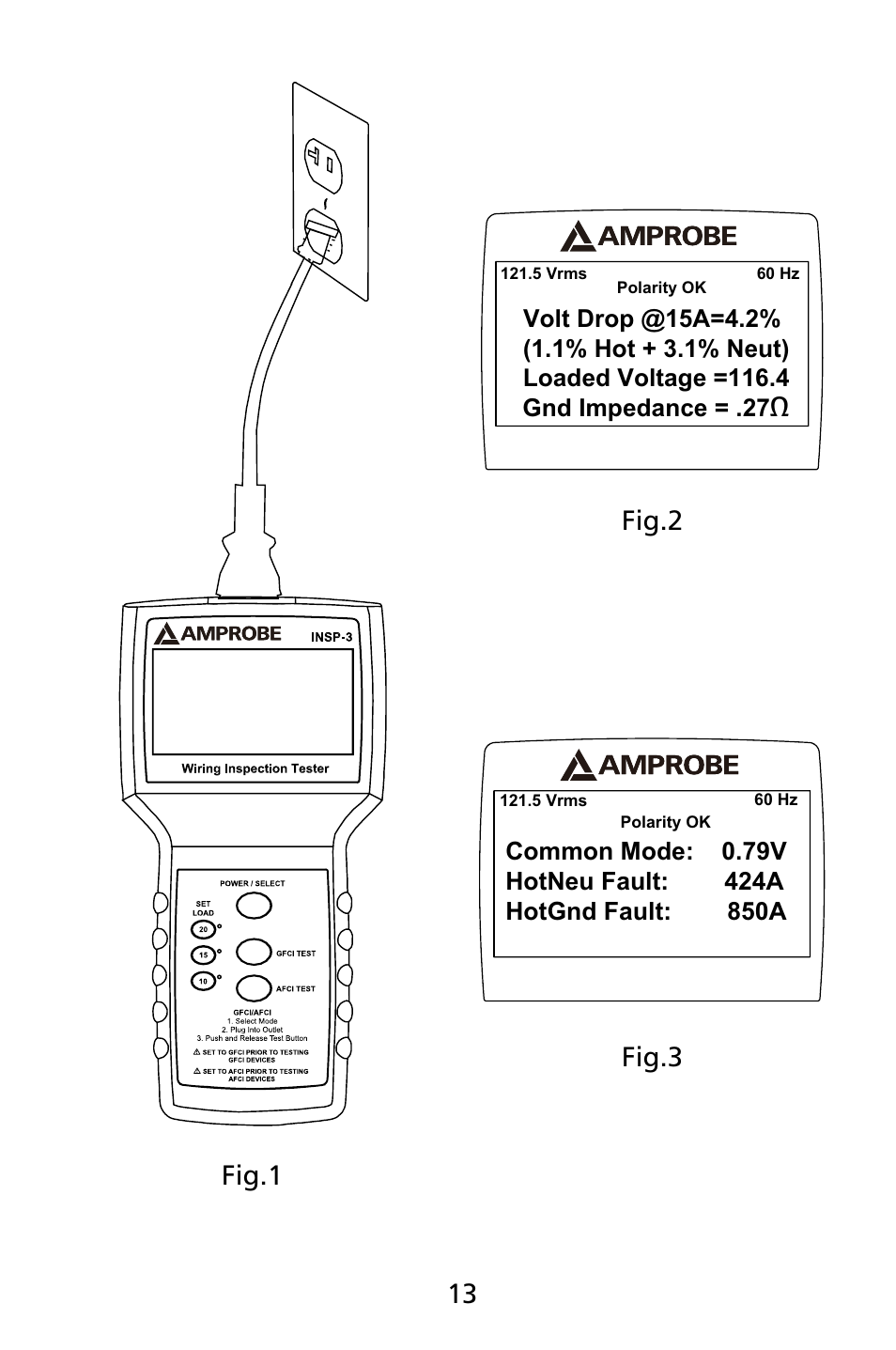 Fig.1 fig.2 fig.3 | Amprobe INSP-3 Wiring-Inspection-Tester User Manual | Page 19 / 22