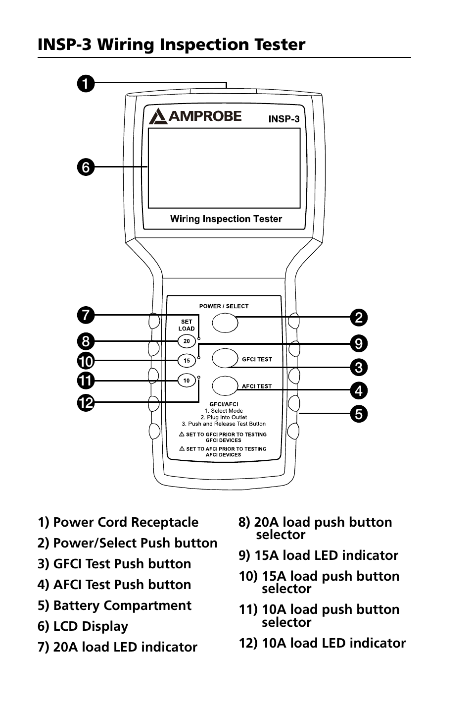 Insp-3 wiring inspection tester | Amprobe INSP-3 Wiring-Inspection-Tester User Manual | Page 6 / 22