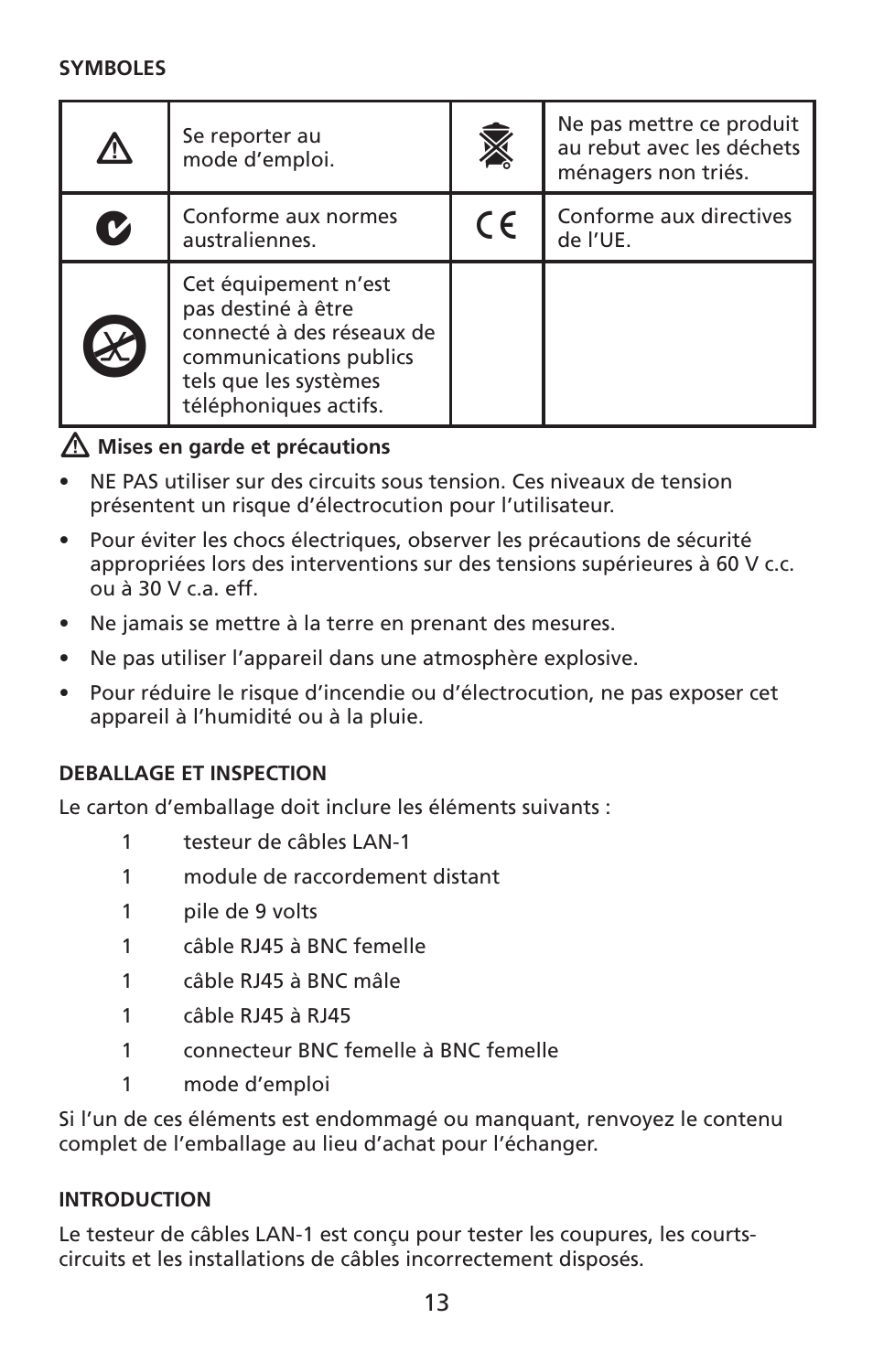 Amprobe LAN-1 Lan-Cable-Tester User Manual | Page 14 / 50