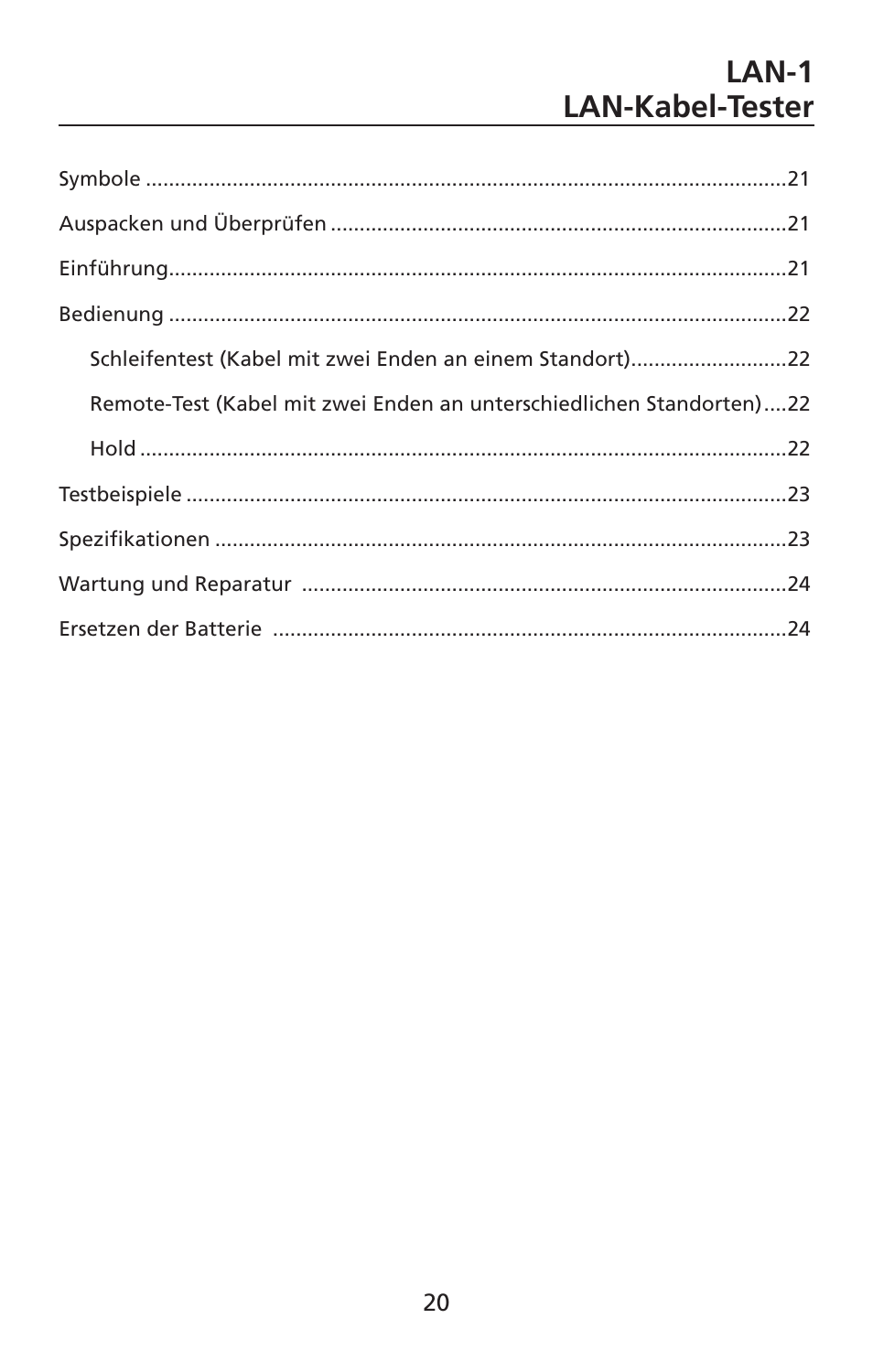 Lan-1 lan-kabel-tester | Amprobe LAN-1 Lan-Cable-Tester User Manual | Page 21 / 50