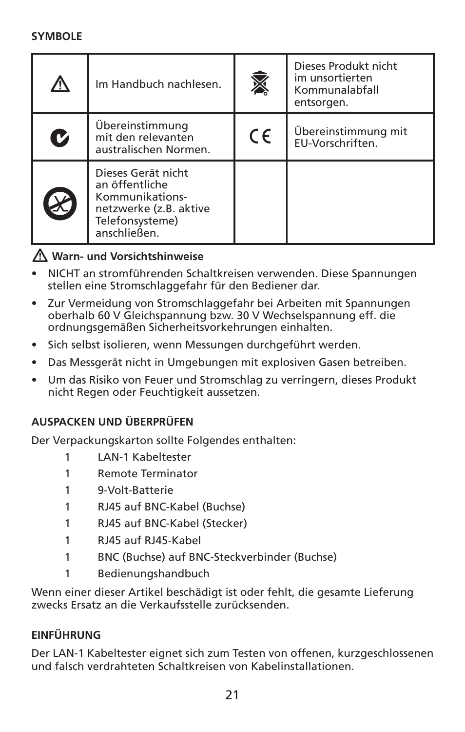 Amprobe LAN-1 Lan-Cable-Tester User Manual | Page 22 / 50
