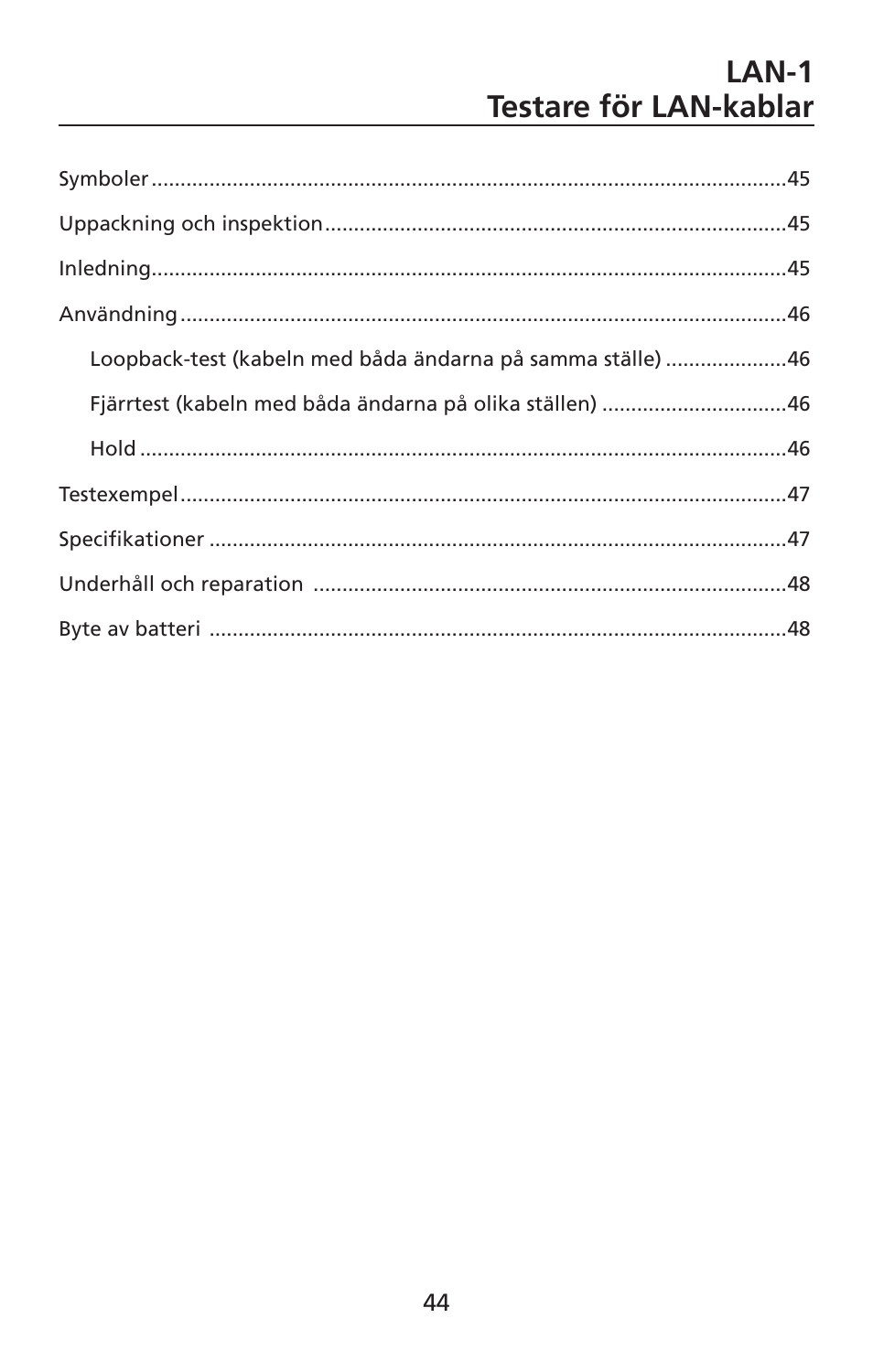 Lan-1 testare för lan-kablar | Amprobe LAN-1 Lan-Cable-Tester User Manual | Page 45 / 50