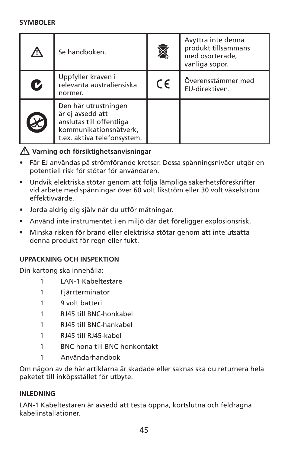 Amprobe LAN-1 Lan-Cable-Tester User Manual | Page 46 / 50