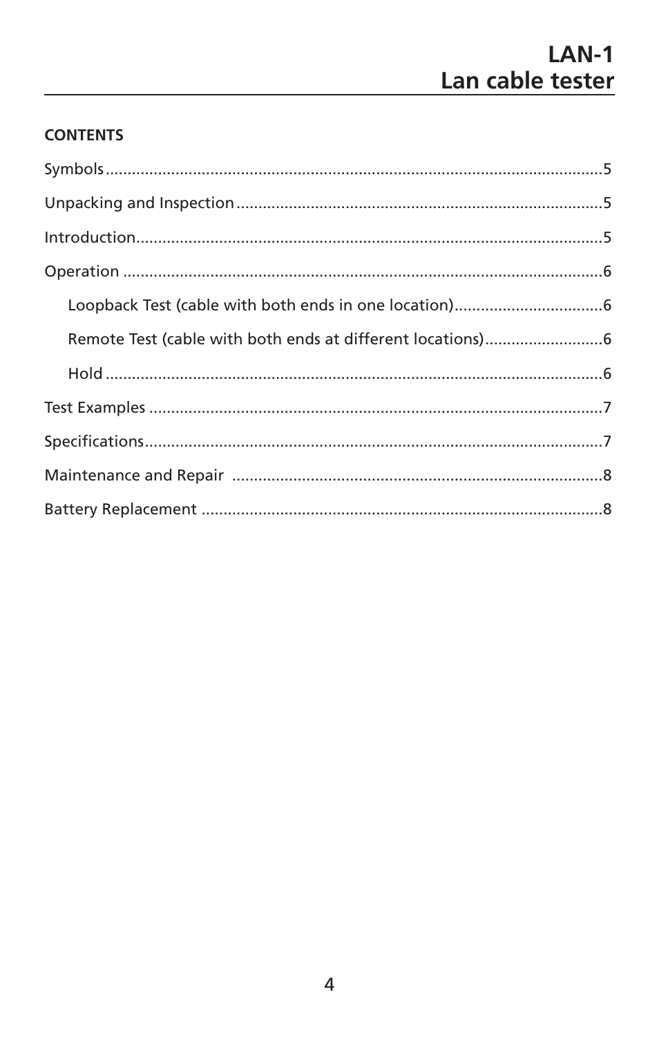 Lan-1 lan cable tester | Amprobe LAN-1 Lan-Cable-Tester User Manual | Page 5 / 50