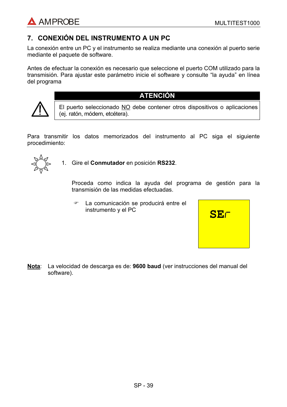 Conexión del instrumento a un pc, Amprobe | Amprobe Multitest-1000 Continuity-Tester User Manual | Page 106 / 122