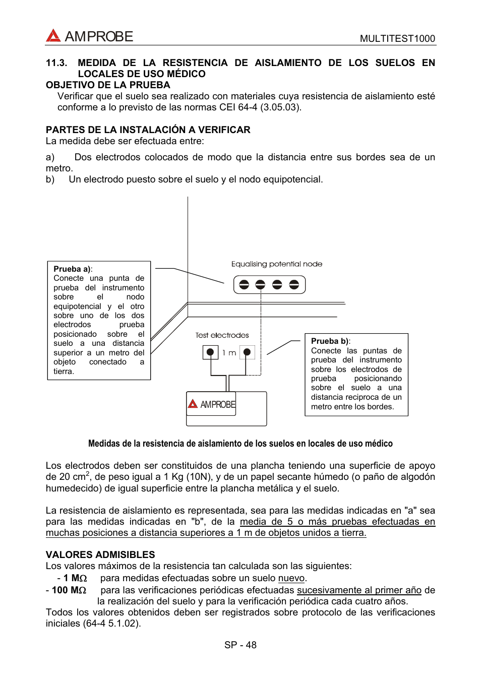 Medida de la resistencia de aislamiento de los su, Amprobe | Amprobe Multitest-1000 Continuity-Tester User Manual | Page 115 / 122