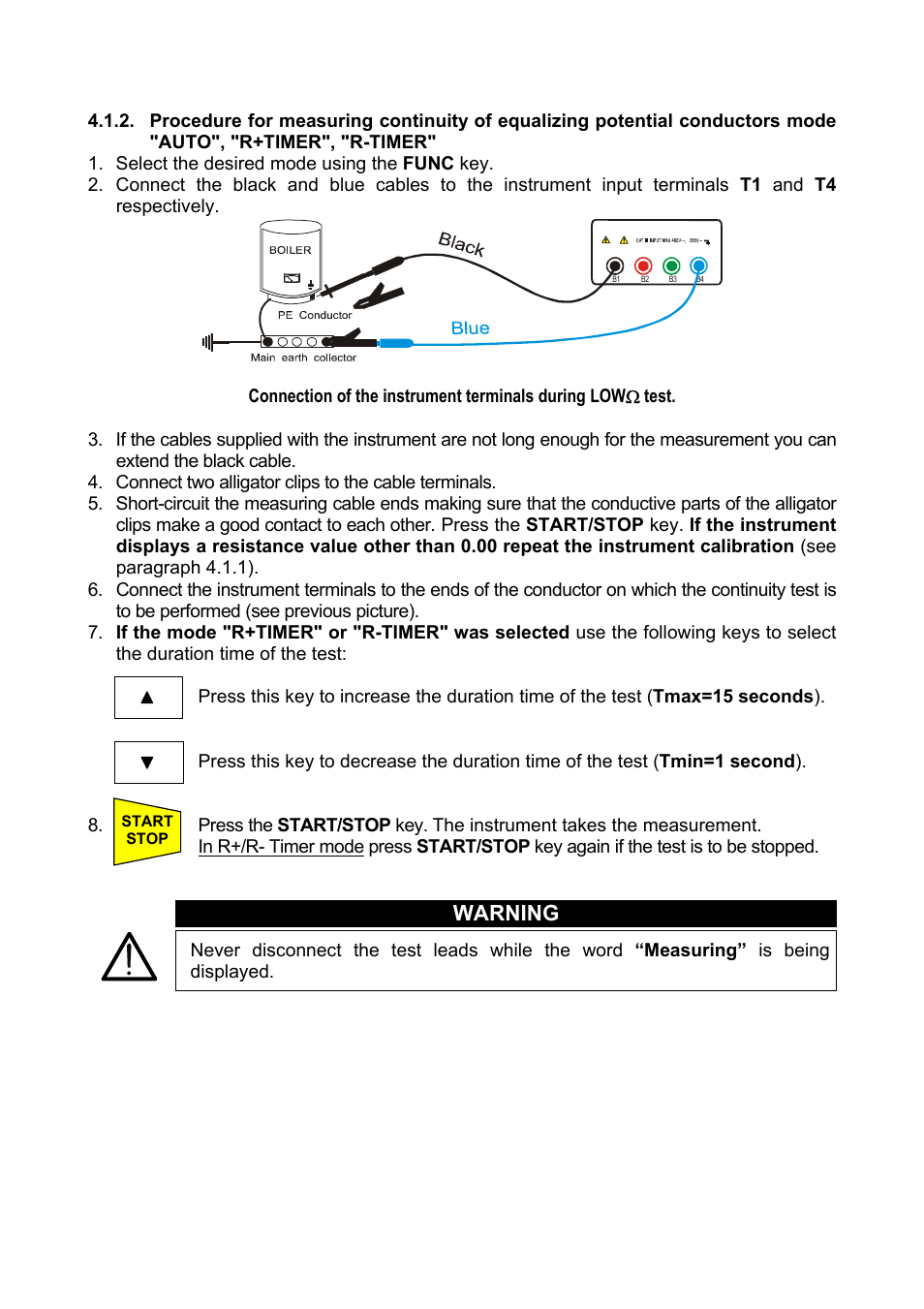 Auto, R+timer, R-timer | Warning | Amprobe Multitest-1000 Continuity-Tester User Manual | Page 15 / 122