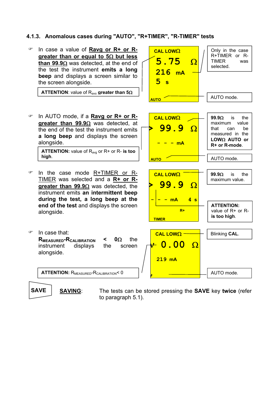Nomalous cases during, Auto, R+timer | R-timer, Tests, Ν 0.00 | Amprobe Multitest-1000 Continuity-Tester User Manual | Page 17 / 122
