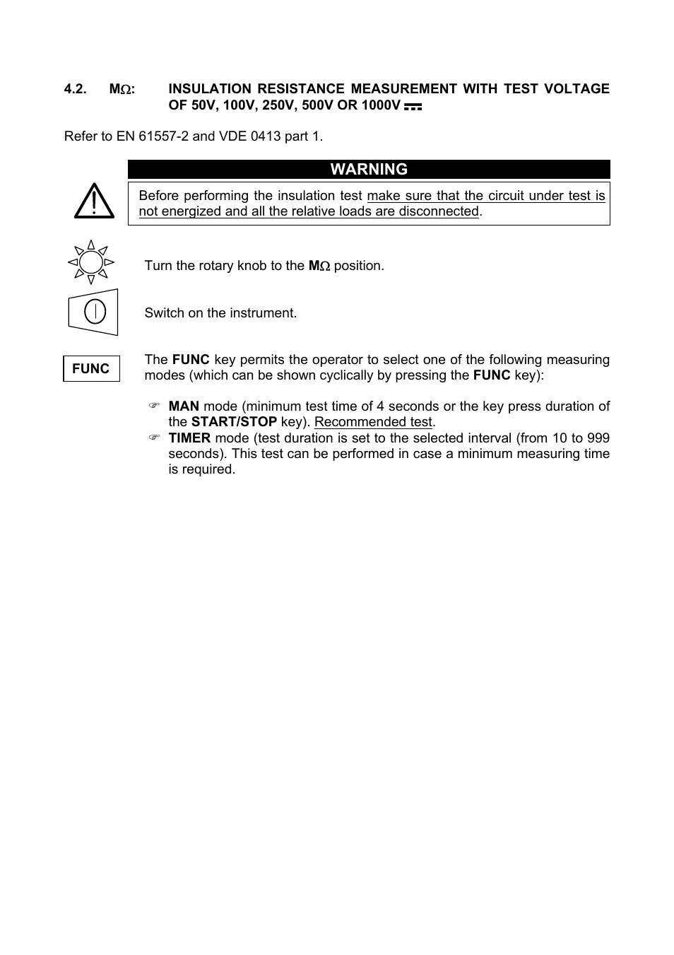 100v, 250v, 500v or 1000v, Warning | Amprobe Multitest-1000 Continuity-Tester User Manual | Page 19 / 122