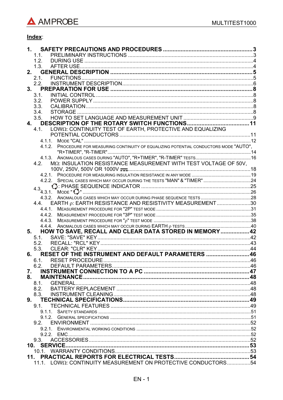 Amprobe | Amprobe Multitest-1000 Continuity-Tester User Manual | Page 2 / 122