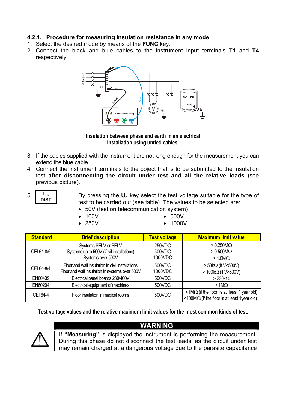 Warning | Amprobe Multitest-1000 Continuity-Tester User Manual | Page 20 / 122