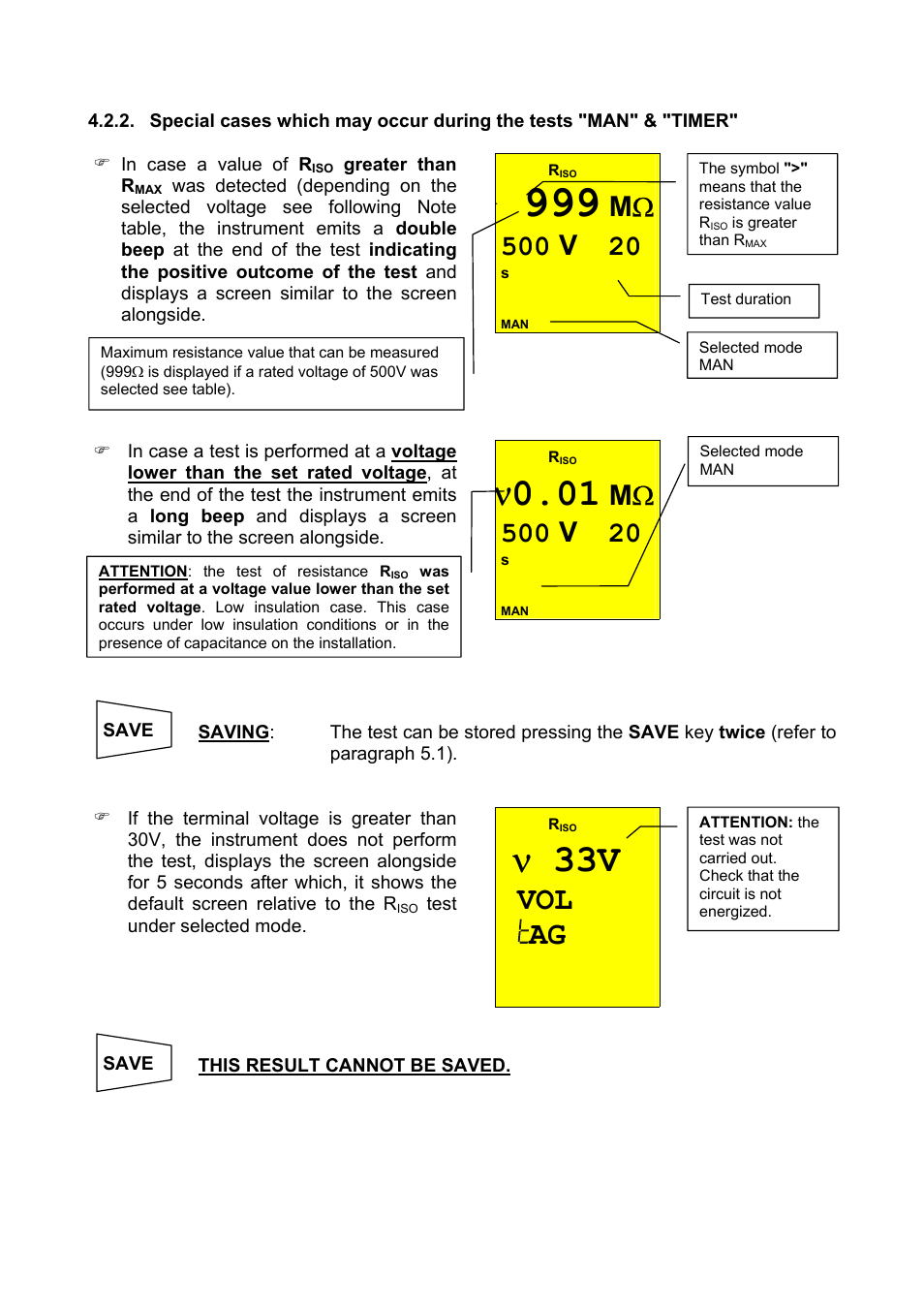 Pecial cases which may occur during the tests, Timer, Ν 0.01 | Ν 33v, Vol ag | Amprobe Multitest-1000 Continuity-Tester User Manual | Page 25 / 122