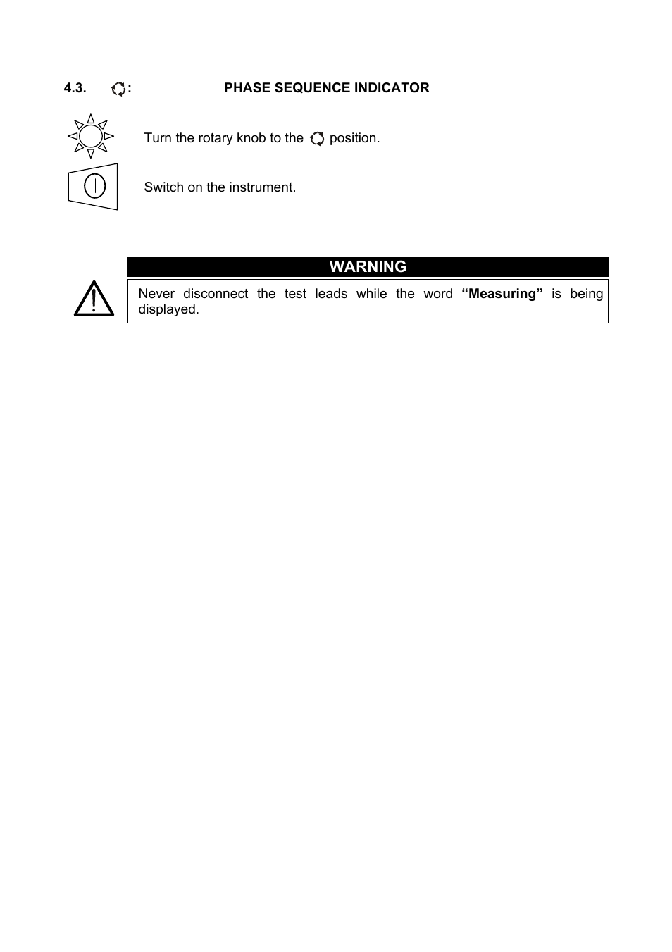 Phase sequence indicator, Warning | Amprobe Multitest-1000 Continuity-Tester User Manual | Page 26 / 122