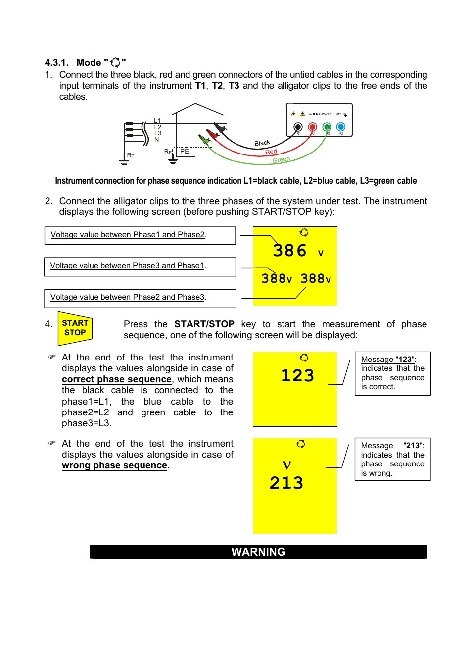 Mode, Warning | Amprobe Multitest-1000 Continuity-Tester User Manual | Page 27 / 122