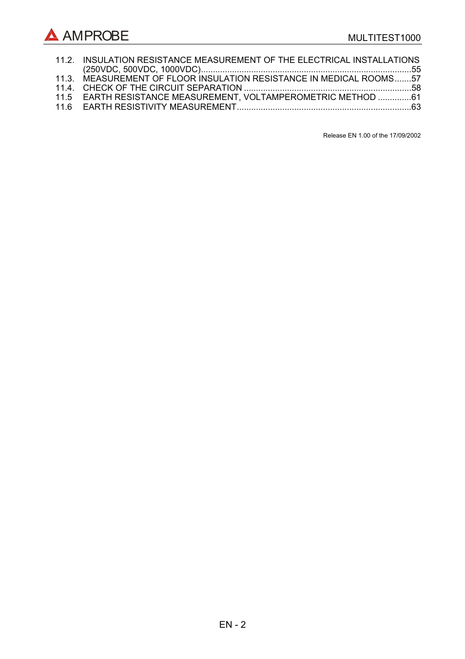 Amprobe | Amprobe Multitest-1000 Continuity-Tester User Manual | Page 3 / 122