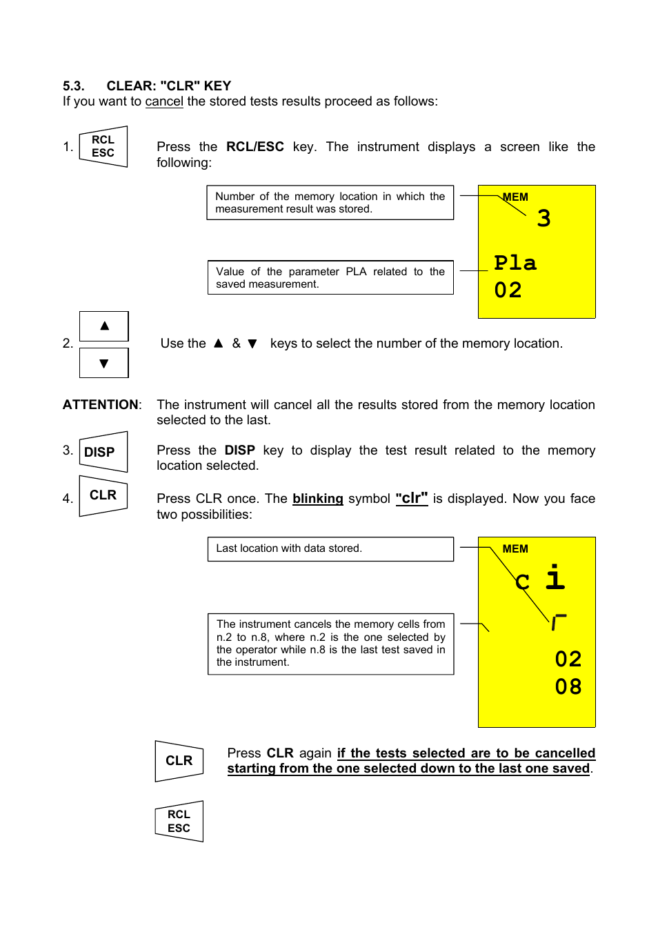 Clear: "clr" key, Pla 02 | Amprobe Multitest-1000 Continuity-Tester User Manual | Page 45 / 122
