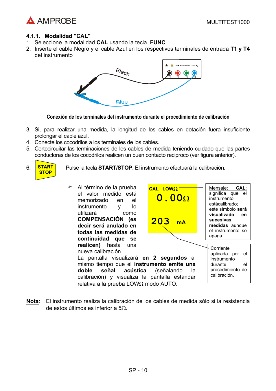 Modalidad "cal, Amprobe | Amprobe Multitest-1000 Continuity-Tester User Manual | Page 77 / 122