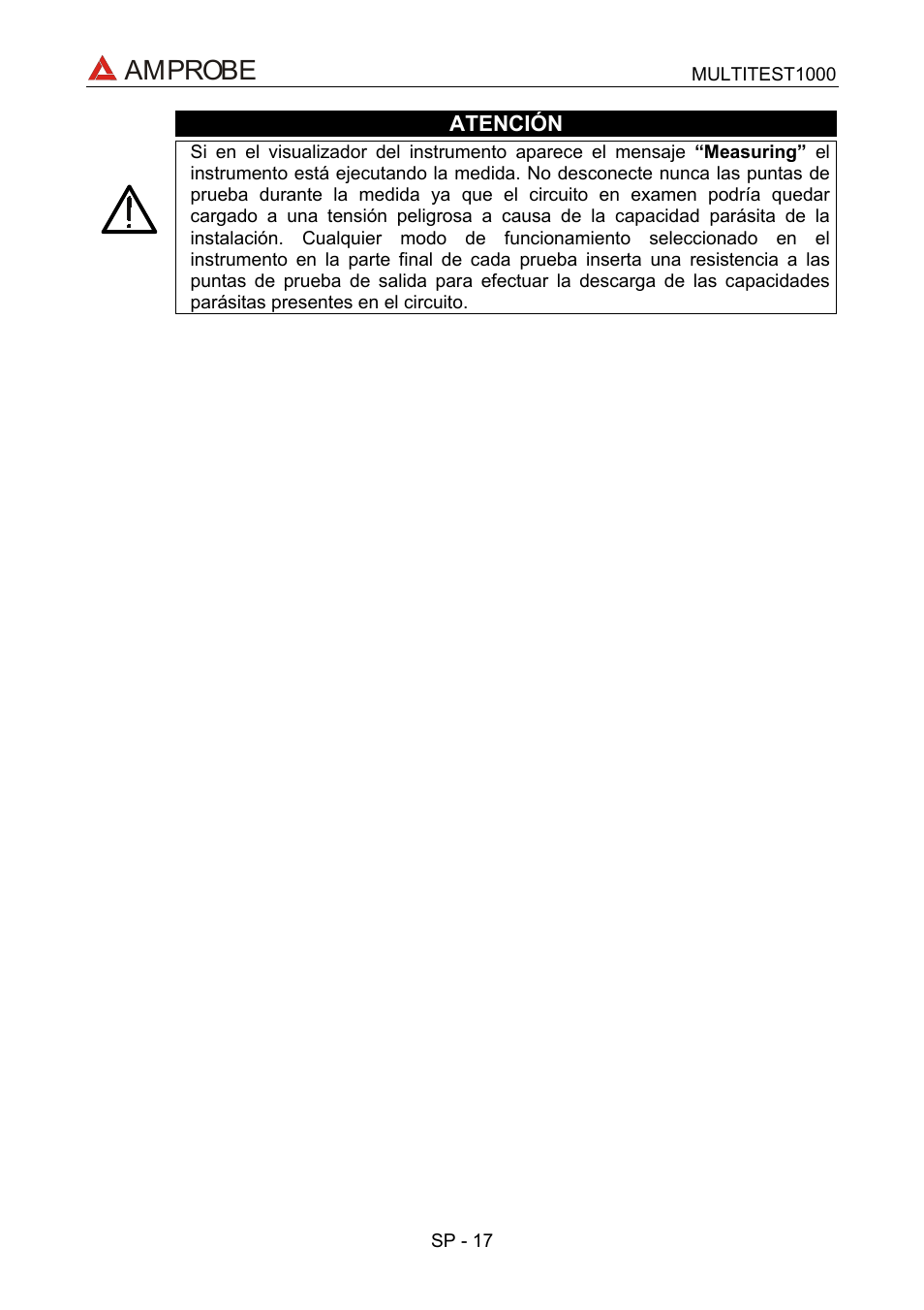 Amprobe | Amprobe Multitest-1000 Continuity-Tester User Manual | Page 84 / 122