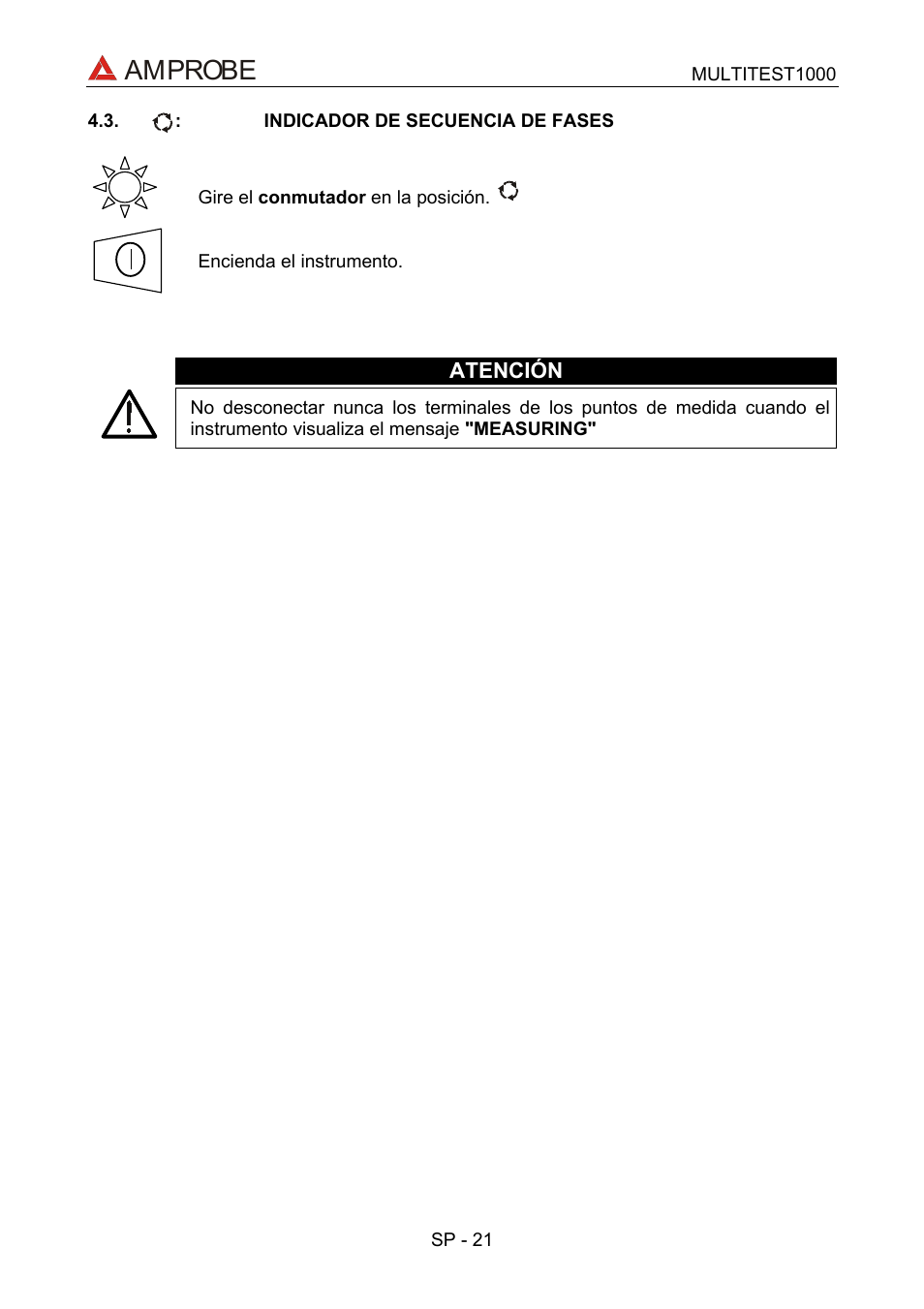 Indicador de secuencia de fases, Amprobe | Amprobe Multitest-1000 Continuity-Tester User Manual | Page 88 / 122