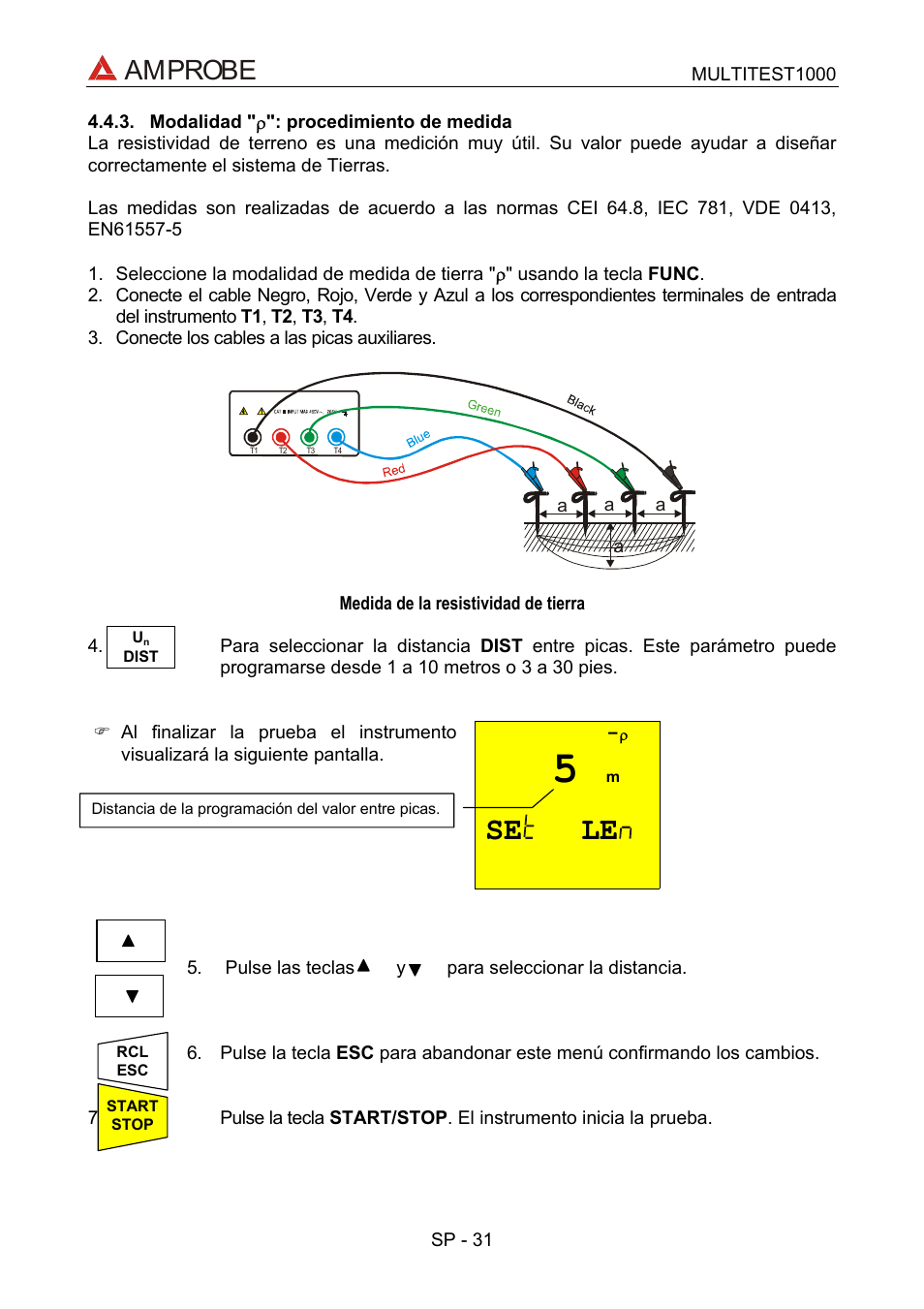 Modalidad "(": procedimiento de medida, Amprobe | Amprobe Multitest-1000 Continuity-Tester User Manual | Page 98 / 122