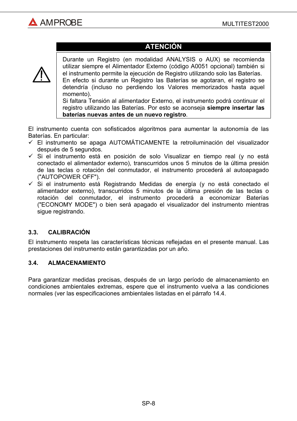 Calibración, Almacenamiento, Amprobe | Amprobe Multitest-2000 Continuity-Tester User Manual | Page 188 / 279