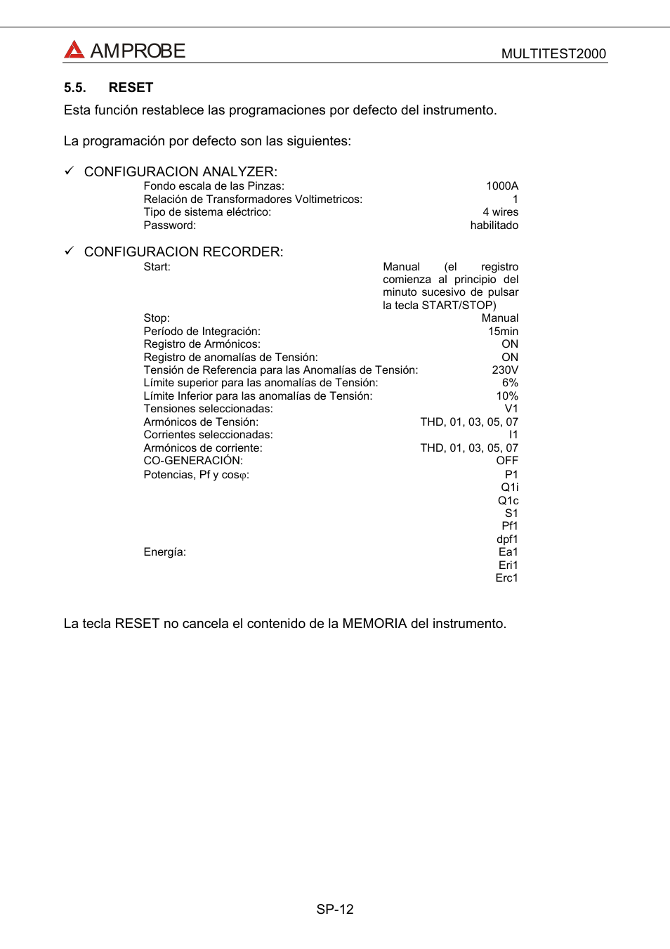 Reset, Amprobe | Amprobe Multitest-2000 Continuity-Tester User Manual | Page 192 / 279