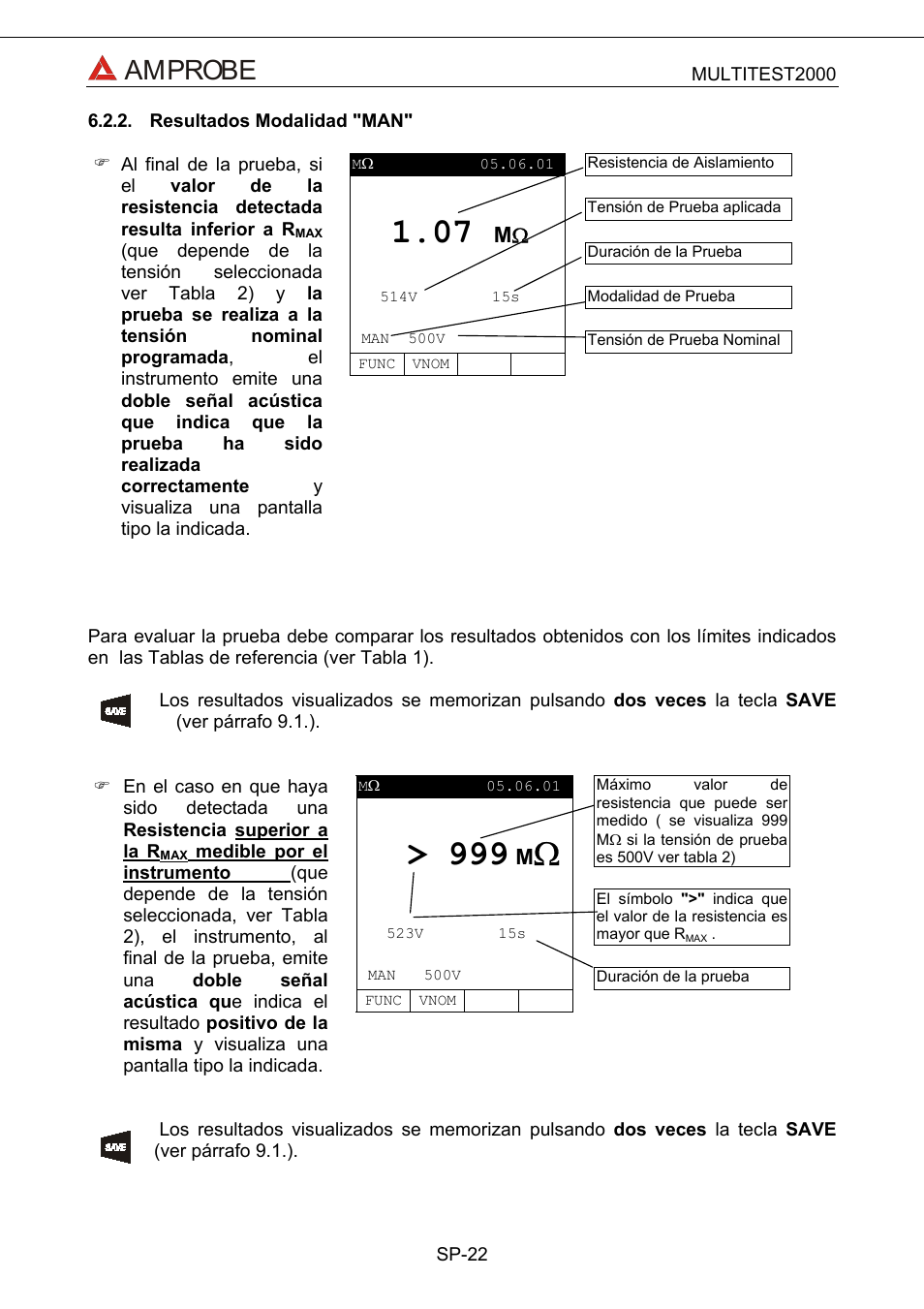 Resultados modalidad "man, Amprobe | Amprobe Multitest-2000 Continuity-Tester User Manual | Page 202 / 279