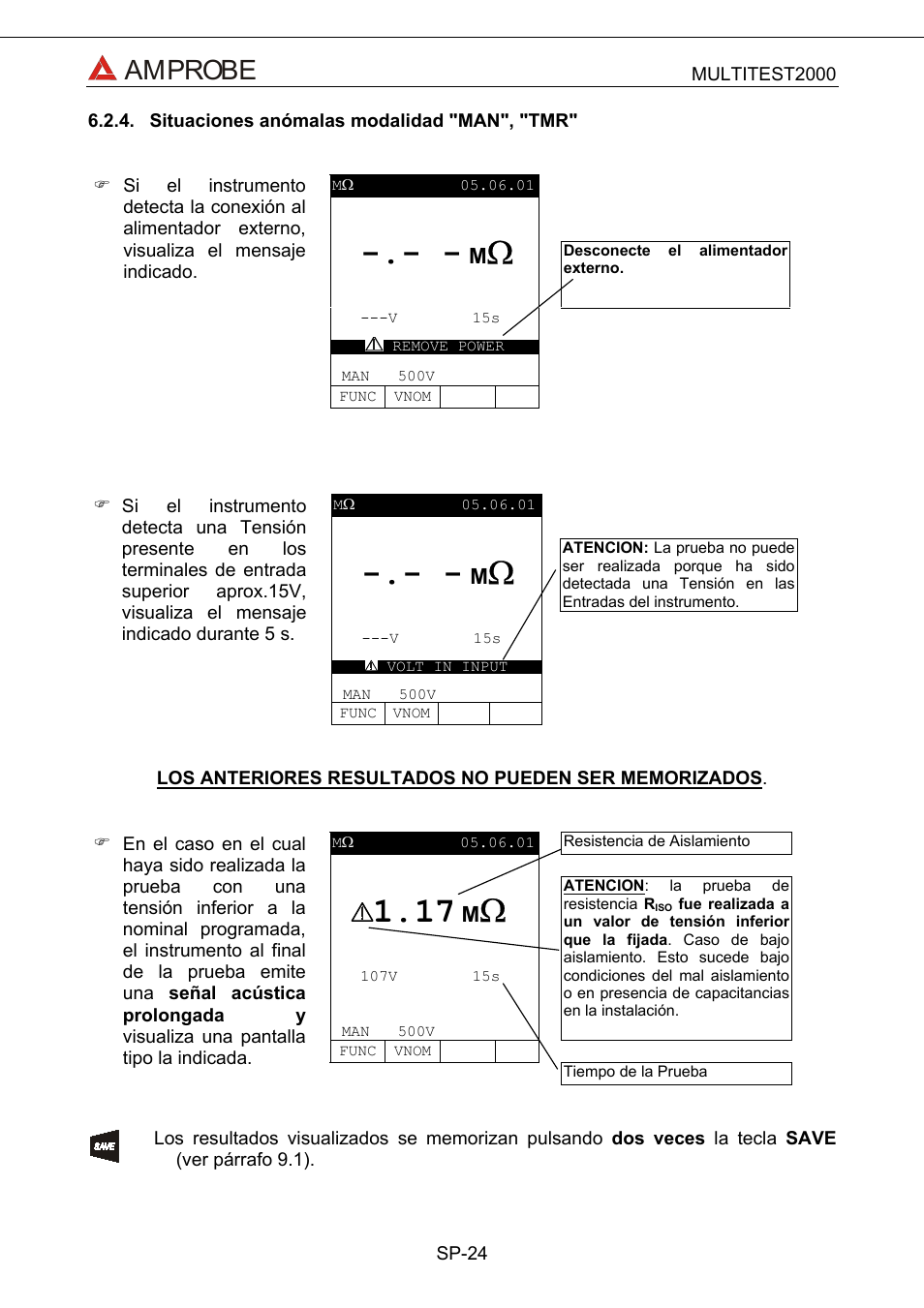 Situaciones anómalas modalidad "man", "tmr, Amprobe | Amprobe Multitest-2000 Continuity-Tester User Manual | Page 204 / 279