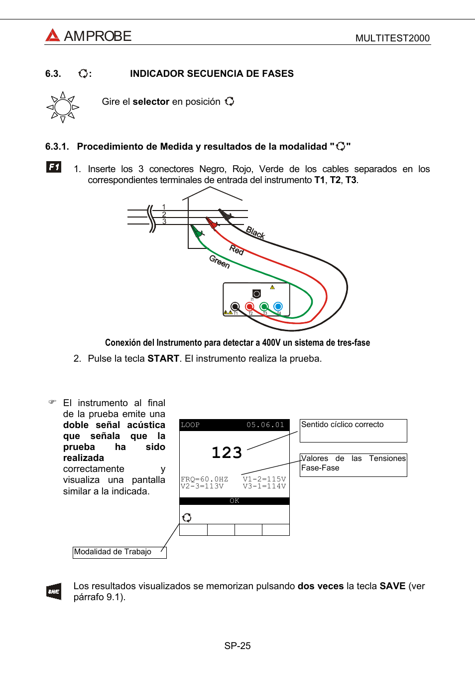 Indicador secuencia de fases, Amprobe | Amprobe Multitest-2000 Continuity-Tester User Manual | Page 205 / 279