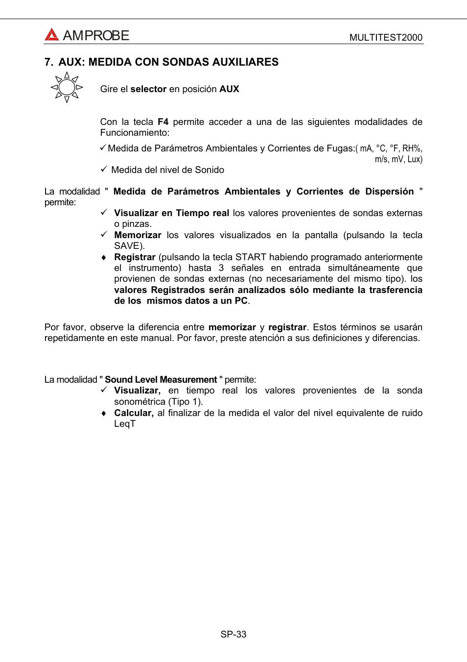 Aux: medida con sondas auxiliares, Amprobe | Amprobe Multitest-2000 Continuity-Tester User Manual | Page 213 / 279