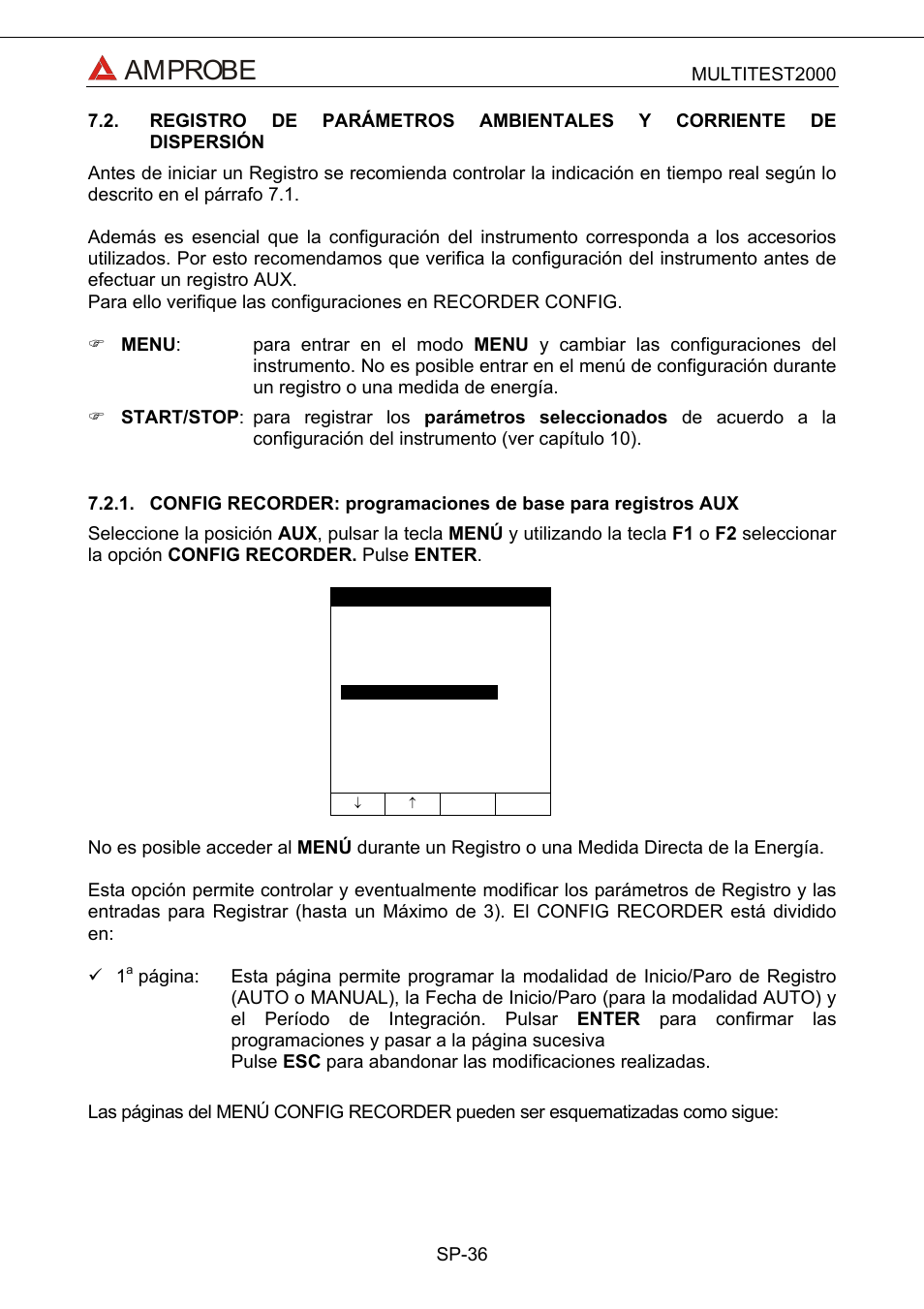 Registro de parámetros ambientales y corriente d, Amprobe | Amprobe Multitest-2000 Continuity-Tester User Manual | Page 216 / 279