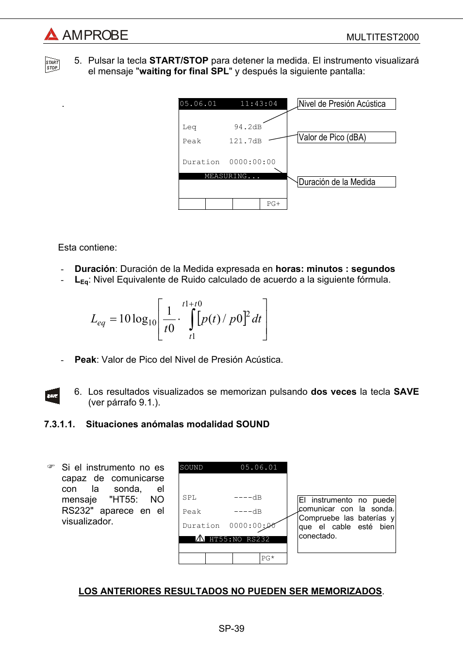 Situaciones anómalas modalidad sound, Amprobe | Amprobe Multitest-2000 Continuity-Tester User Manual | Page 219 / 279