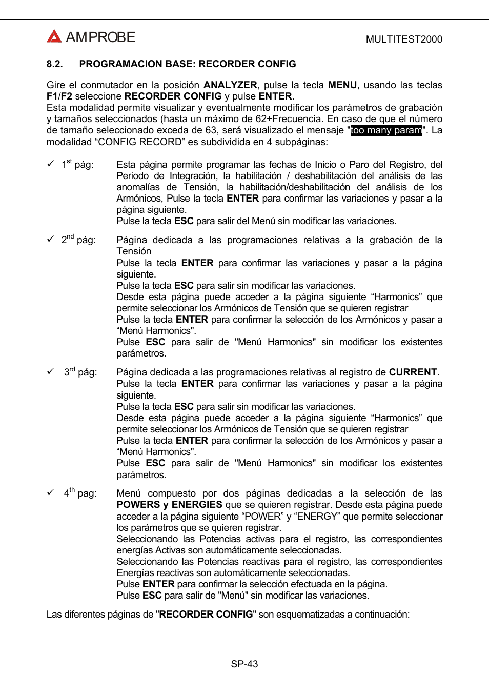 Programacion base: recorder config, Amprobe | Amprobe Multitest-2000 Continuity-Tester User Manual | Page 223 / 279