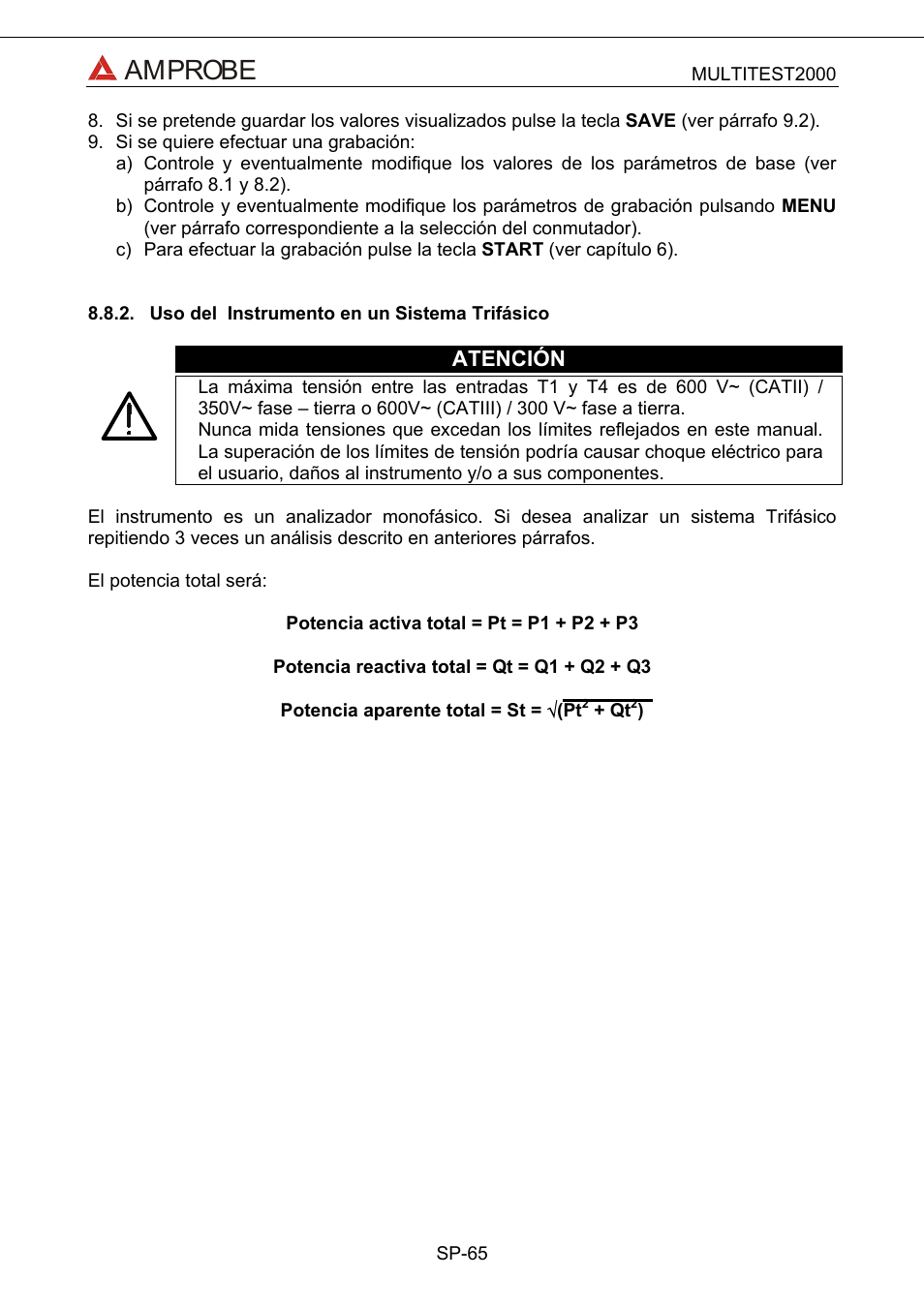 Uso del instrumento en un sistema trifásico, Amprobe | Amprobe Multitest-2000 Continuity-Tester User Manual | Page 245 / 279