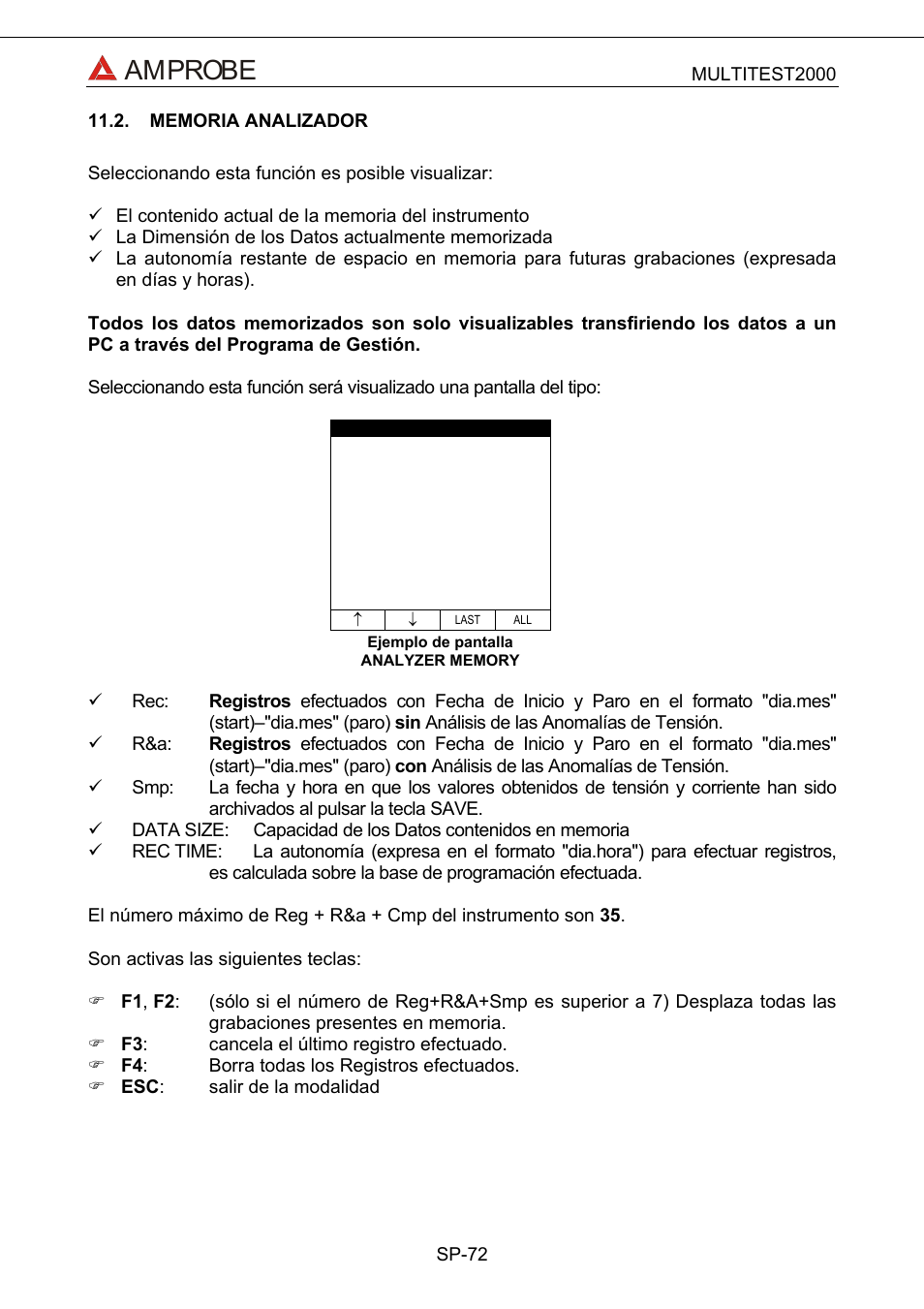 Memoria analizador, Amprobe | Amprobe Multitest-2000 Continuity-Tester User Manual | Page 252 / 279