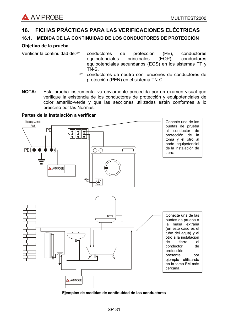 Fichas prácticas para las verificaciones eléctri, Medida de la continuidad de los conductores de pr, Amprobe | Amprobe Multitest-2000 Continuity-Tester User Manual | Page 261 / 279