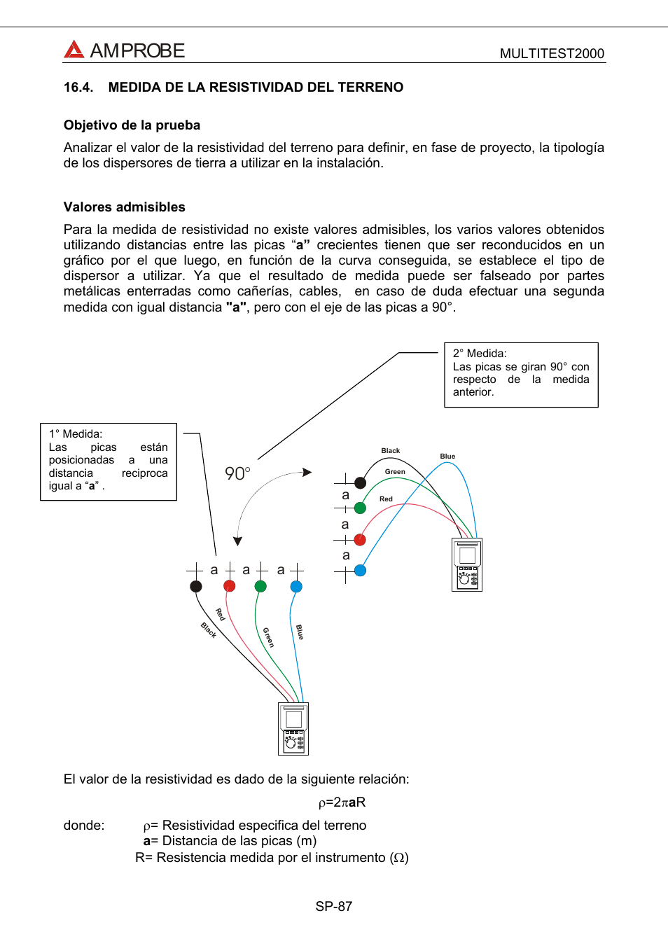 Medida de la resistividad del terreno, Amprobe | Amprobe Multitest-2000 Continuity-Tester User Manual | Page 267 / 279