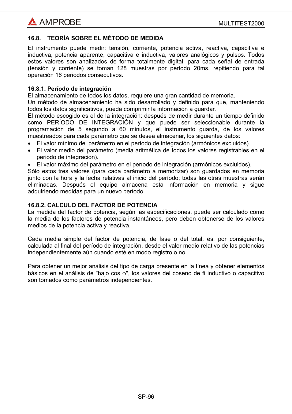 Teoría sobre el método de medida, Período de integración, Calculo del factor de potencia | Amprobe | Amprobe Multitest-2000 Continuity-Tester User Manual | Page 276 / 279