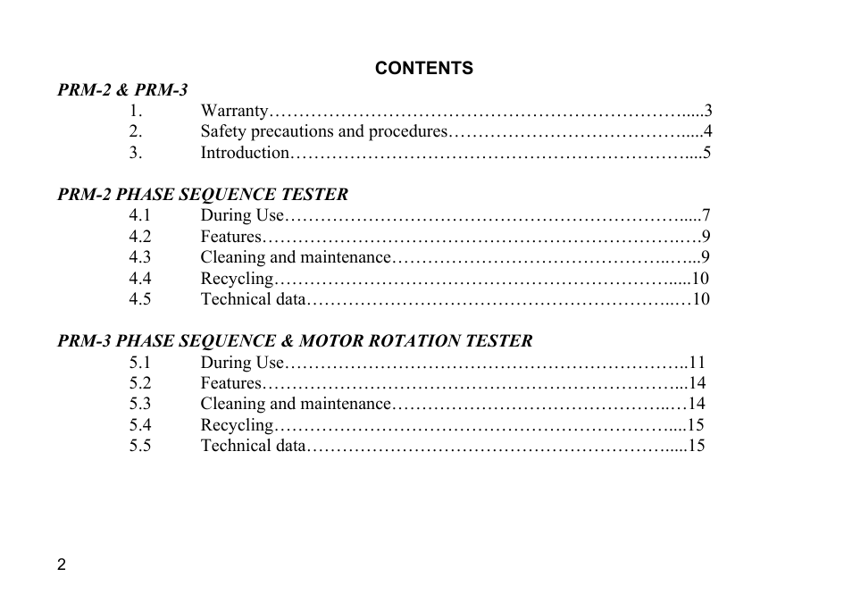 Amprobe PRM-2 Phase-Sequence User Manual | Page 2 / 16