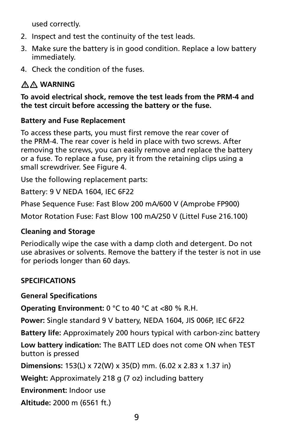 Amprobe PRM-4 Phase-Sequence-Motor-Rotation-Tester User Manual | Page 10 / 73