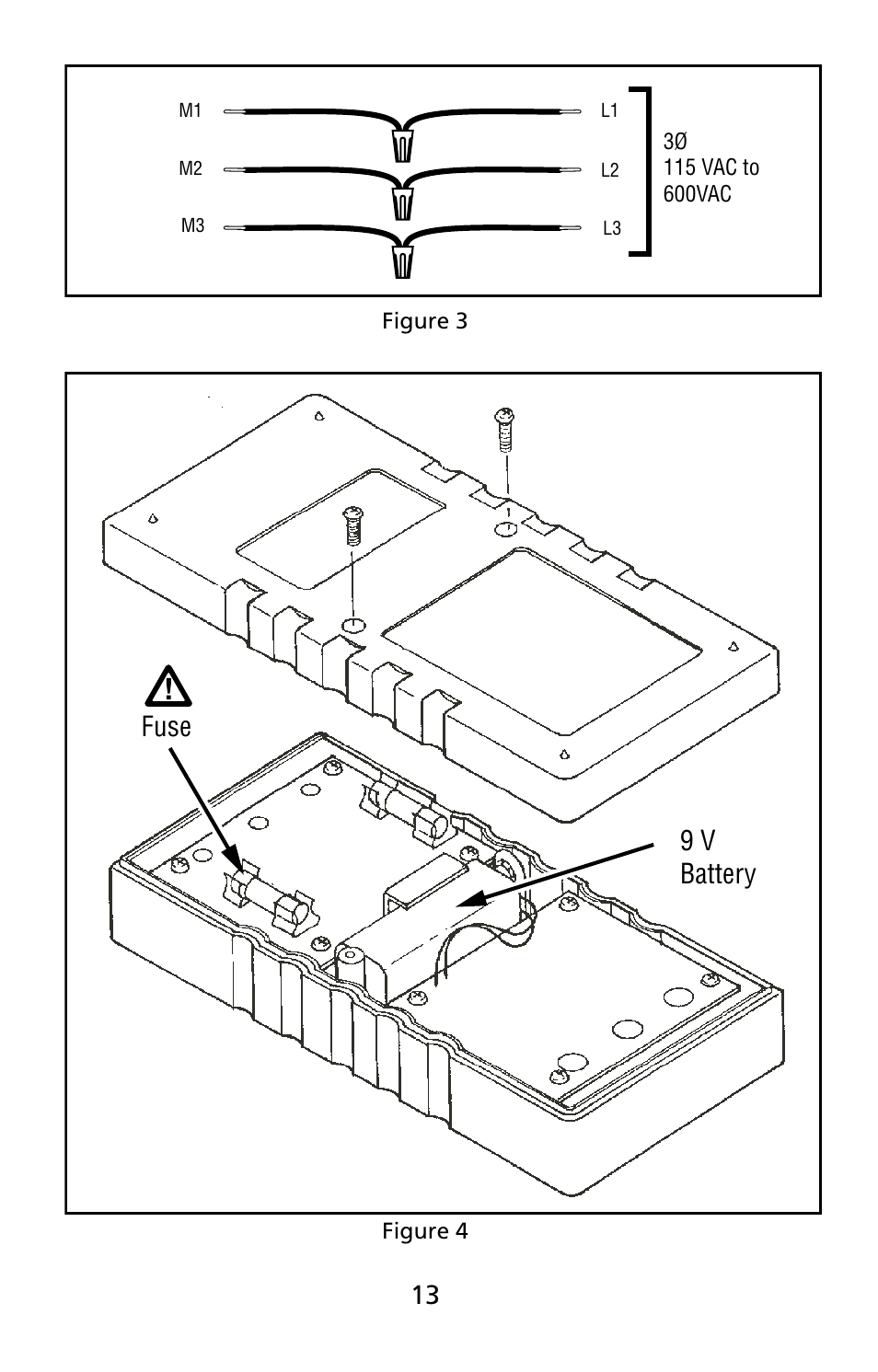 Fuse 9 v battery | Amprobe PRM-4 Phase-Sequence-Motor-Rotation-Tester User Manual | Page 14 / 73