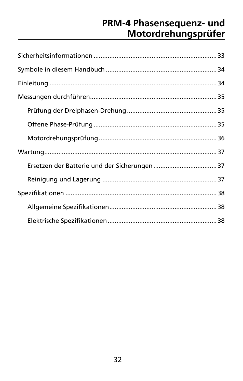 Prm-4 phasensequenz- und motordrehungsprüfer | Amprobe PRM-4 Phase-Sequence-Motor-Rotation-Tester User Manual | Page 33 / 73